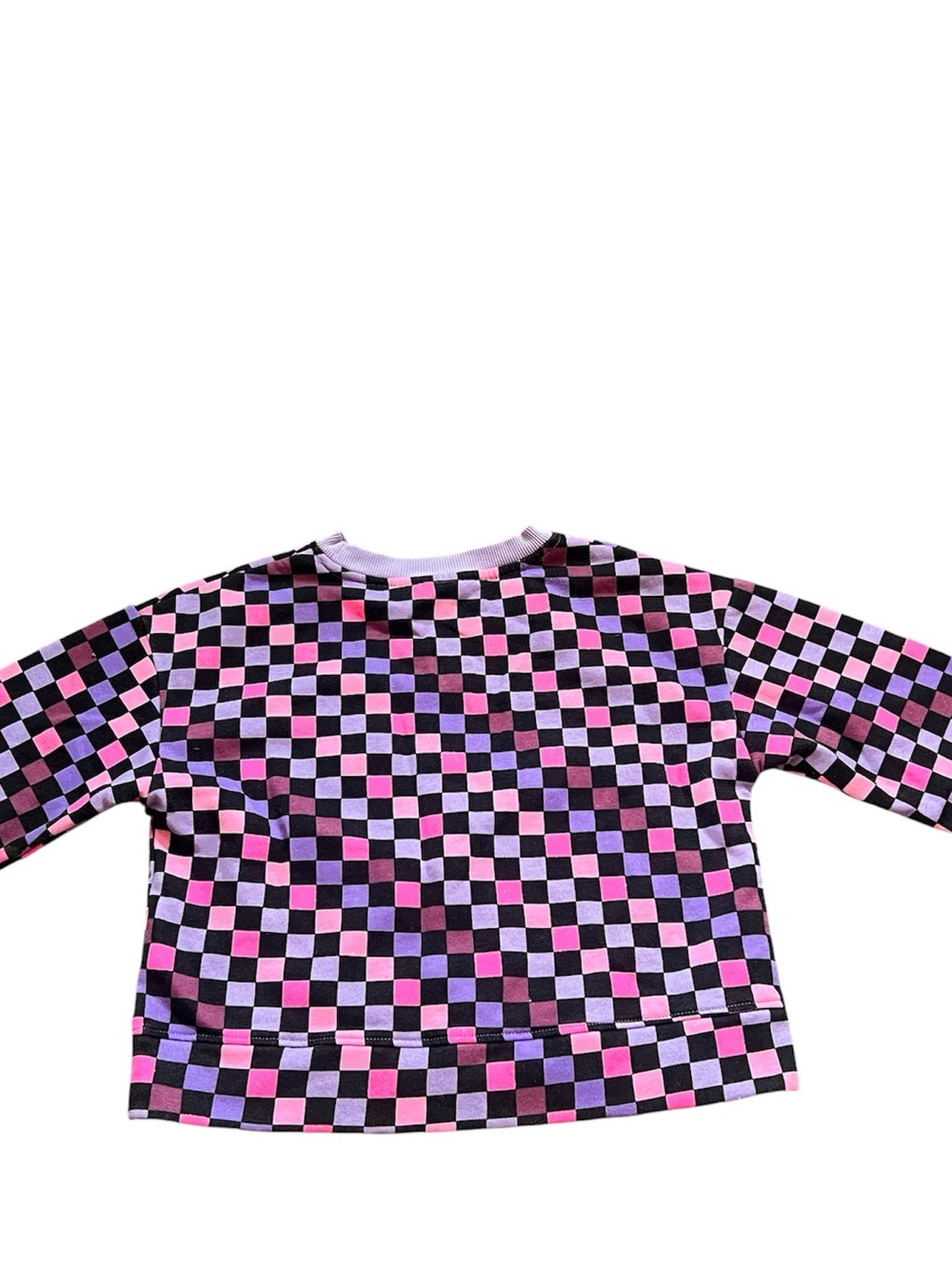 Girls' Checkerboard Crewneck Sweatshirt in Pink & Purple